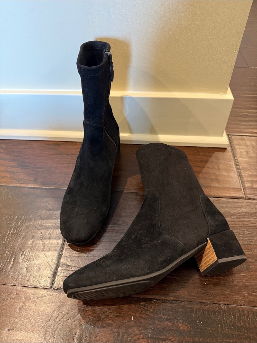 Gentle Souls black stretch suede bootie worn once